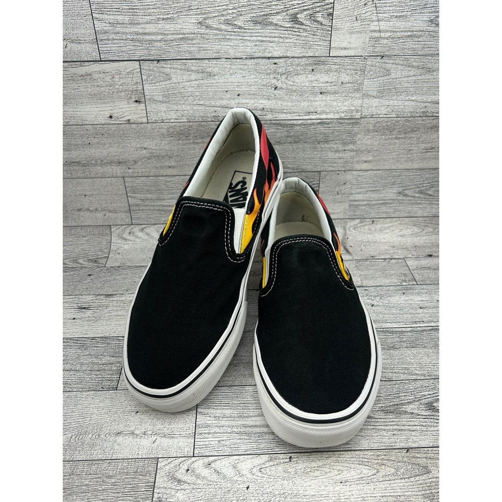 Vans Classic Slip-On Flame Black Red Yellow Shoes Mens 6.5 Womens 8.0 500714